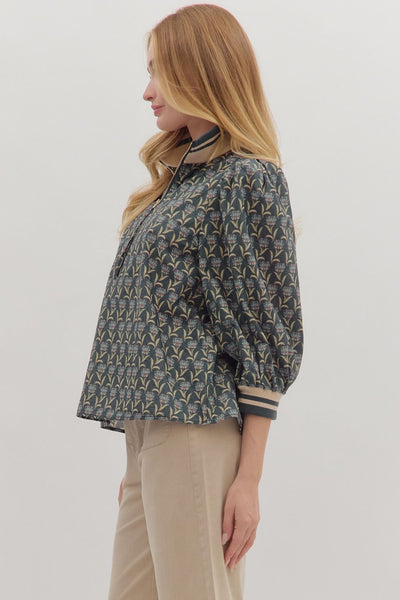 Floral 3/4 Sleeve Top Midnight by Entro