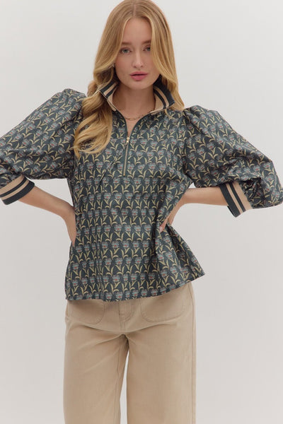 Floral 3/4 Sleeve Top Midnight by Entro