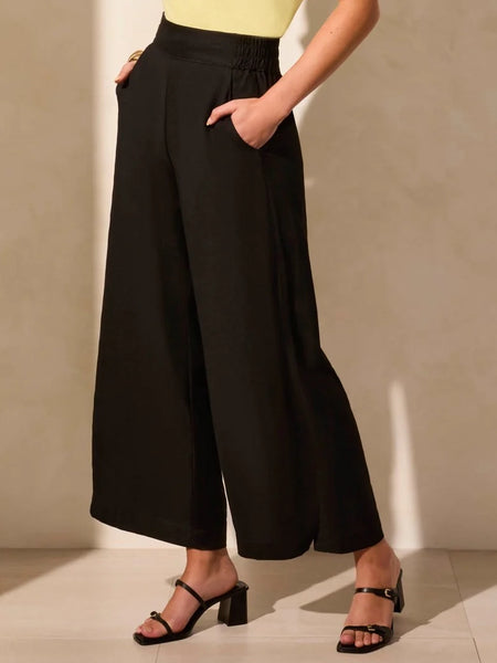 Linen Blend Ankle Pant Black by Tribal