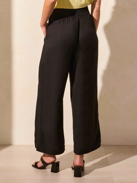 Linen Blend Ankle Pant Black by Tribal