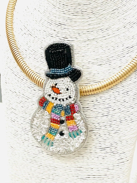 Hand-Beaded Snowman Pendant Necklace by Two Forty Two
