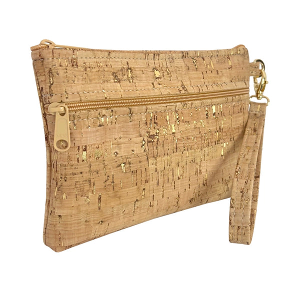 Wristlet w/ Front Zip Gold Flecked Cork
