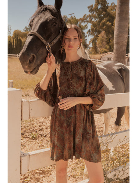 Velvet Jacquard Dress Dusty Green by Jodifl