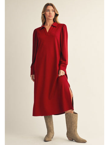 Long Sleeve Solid Midi Dress Wine by Jodifl