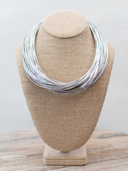 Chic Leatherette Strand Necklace Silver by Two Forty-Two