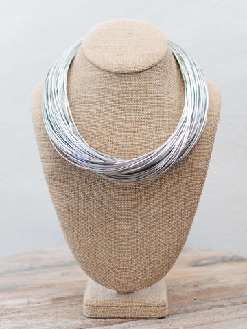 Chic Leatherette Strand Necklace Silver by Two Forty-Two