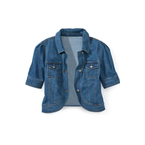 Curved Hem Cropped Jacket Medium Wash by Coastal Couture