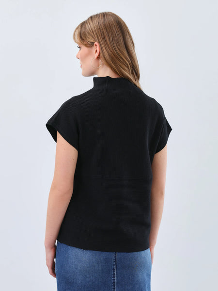 Ottoman Cap Sleeve Sweater Black by FDJ