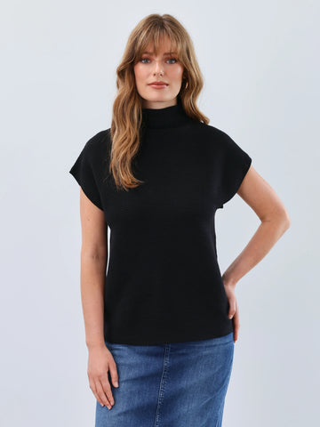 Ottoman Cap Sleeve Sweater Black by FDJ