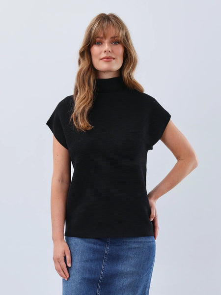 Ottoman Cap Sleeve Sweater Black by FDJ