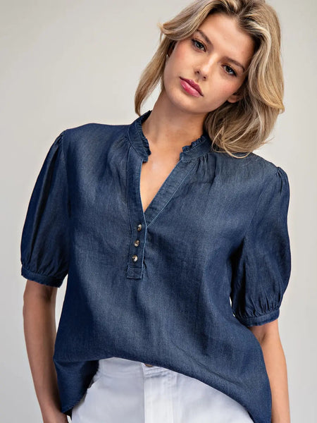 Denim Puff Sleeve Top by EESome