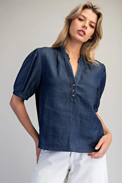 Denim Puff Sleeve Top by EESome