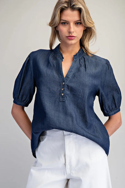 Denim Puff Sleeve Top by EESome