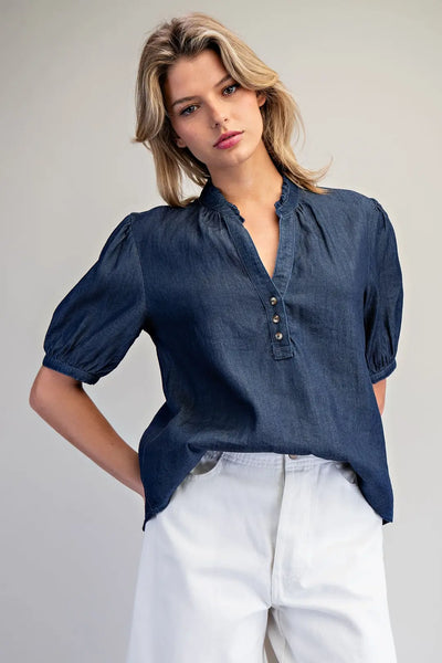 Denim Puff Sleeve Top by EESome