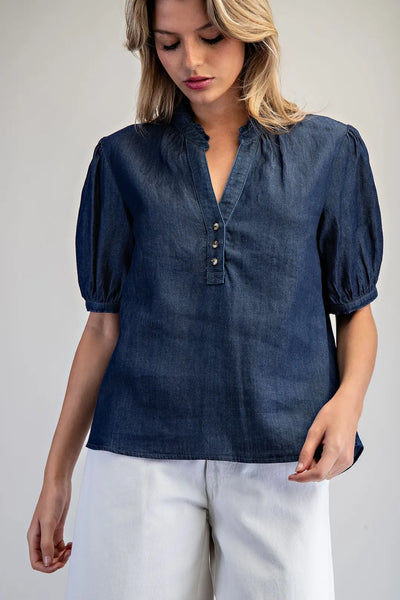 Denim Puff Sleeve Top by EESome