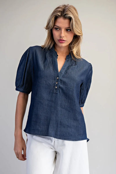 Denim Puff Sleeve Top by EESome