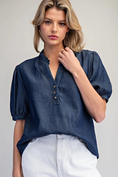 Denim Puff Sleeve Top by EESome