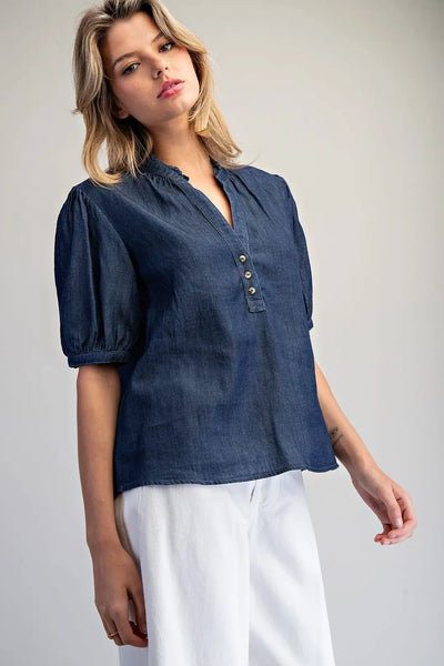 Denim Puff Sleeve Top by EESome