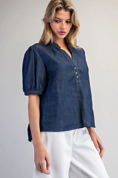 Denim Puff Sleeve Top by EESome