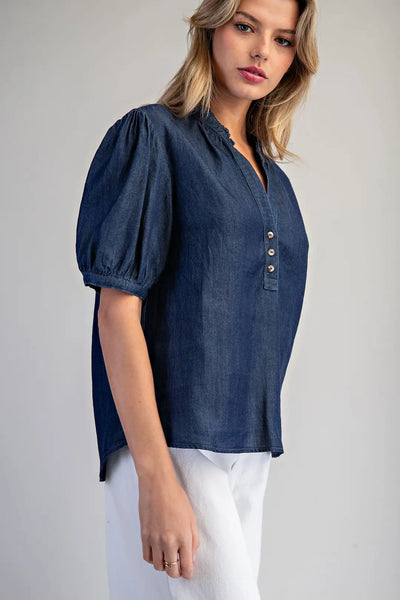 Denim Puff Sleeve Top by EESome