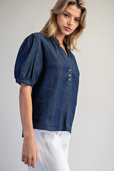 Denim Puff Sleeve Top by EESome