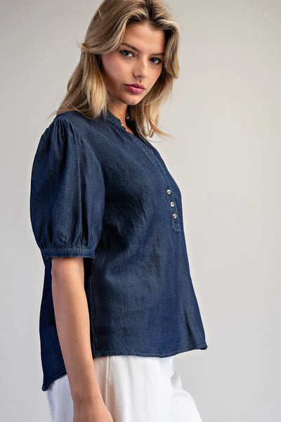 Denim Puff Sleeve Top by EESome
