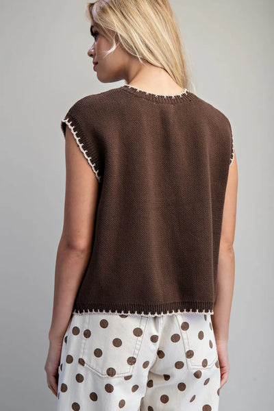 Fish Print Sweater Vest Chocolate by EESome