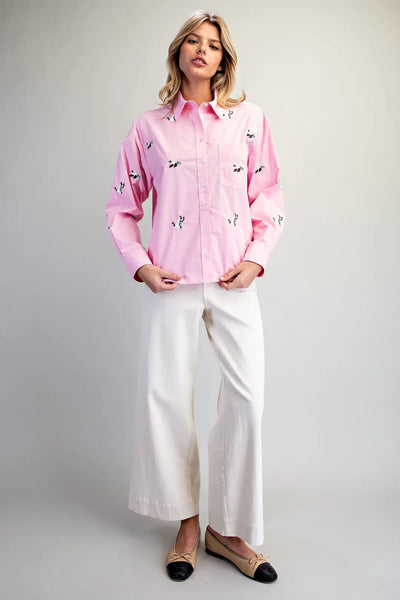 Embroidered Mallard Duck Button-Down Sweet Pink by EESome