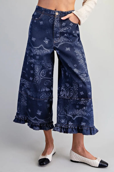 Mineral Washed Bandana Paisley Wide Leg Midnight by EESome