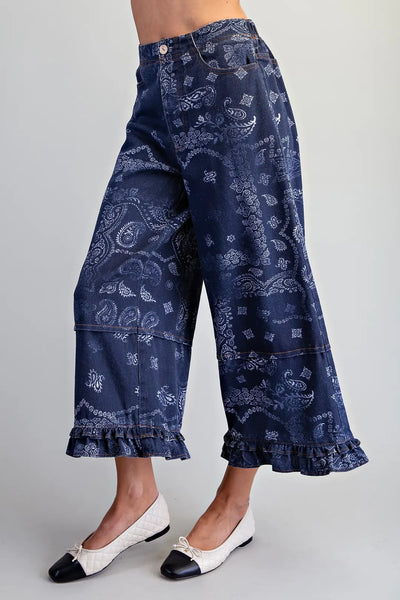 Mineral Washed Bandana Paisley Wide Leg Midnight by EESome