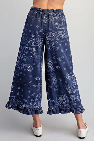 Mineral Washed Bandana Paisley Wide Leg Midnight by EESome