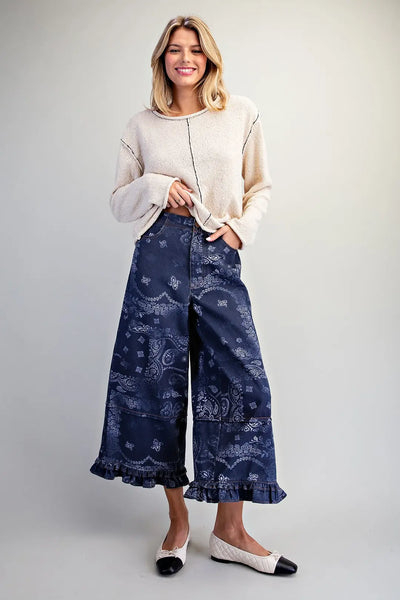 Mineral Washed Bandana Paisley Wide Leg Midnight by EESome