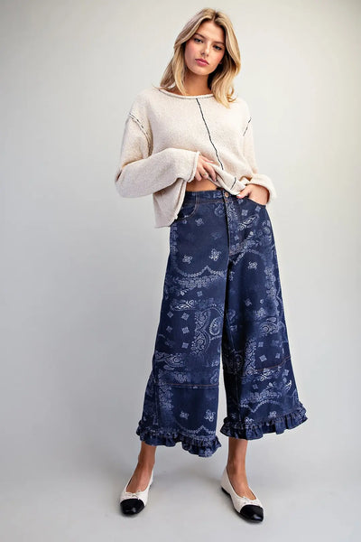 Mineral Washed Bandana Paisley Wide Leg Midnight by EESome