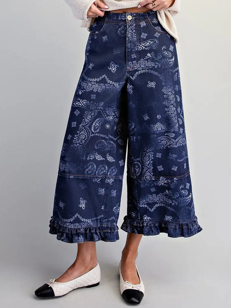 Mineral Washed Bandana Paisley Wide Leg Midnight by EESome