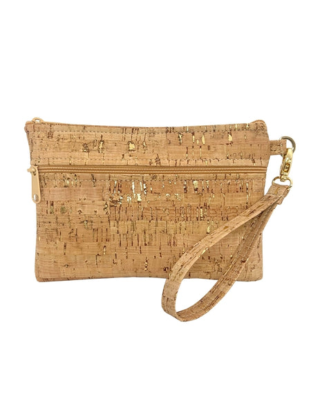 Wristlet w/ Front Zip Gold Flecked Cork