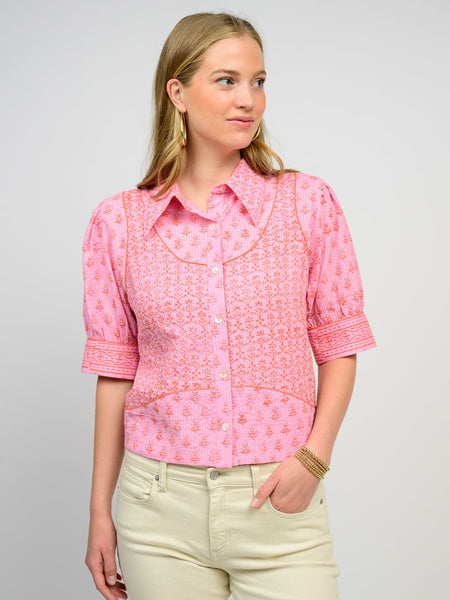 Kantha Stitched Shirt Jacket Pink by Ivy Jane