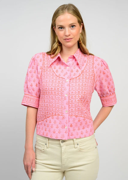 Kantha Stitched Shirt Jacket Pink by Ivy Jane