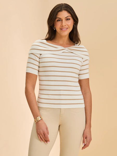 Stripe Boatneck Knit Top by FDJ