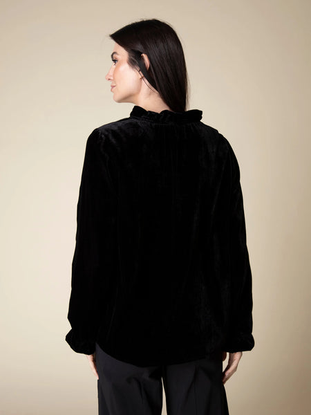 Velvet Flounce Collar Pullover Black by Habitat