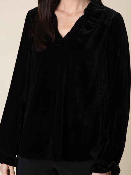 Velvet Flounce Collar Pullover Black by Habitat