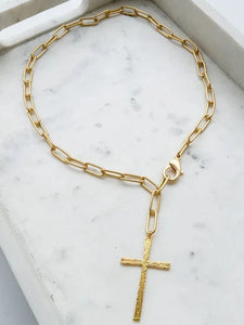 Paperclip Necklace w/ Cross Gold by Virtue