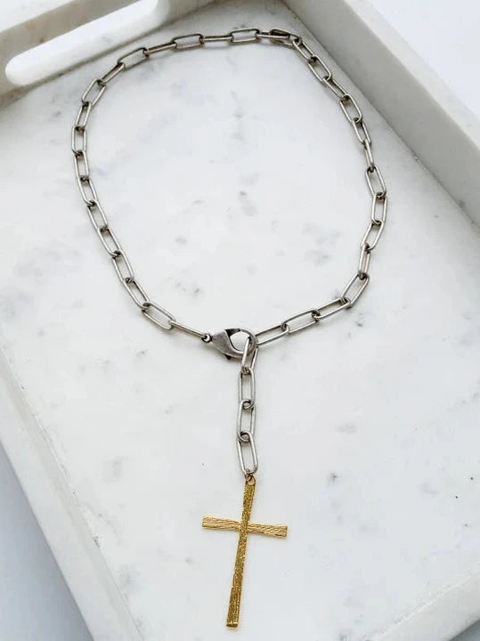 Paperclip Necklace With Cross Silver by Virtue