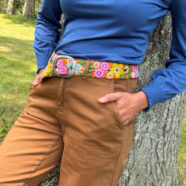 In the Garden Floral Embr Wool Belt