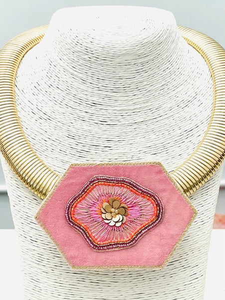 Hand-Beaded Pendant Collar Pink by Two Forty Two
