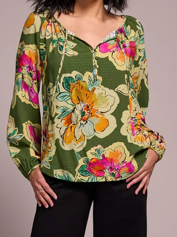 Long Sleeve Blouse w/ Tie Chive by Tribal