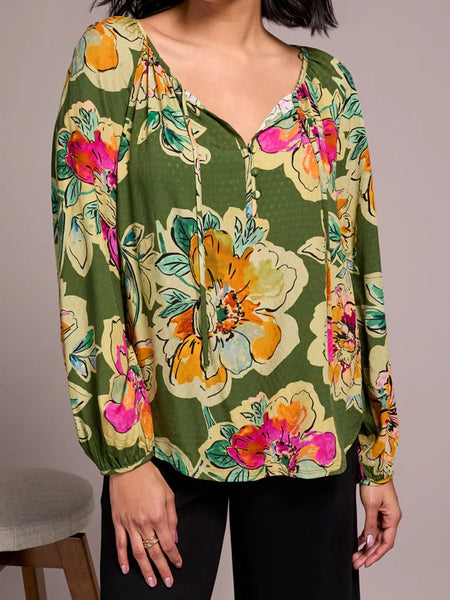 Long Sleeve Blouse w/ Tie Chive by Tribal