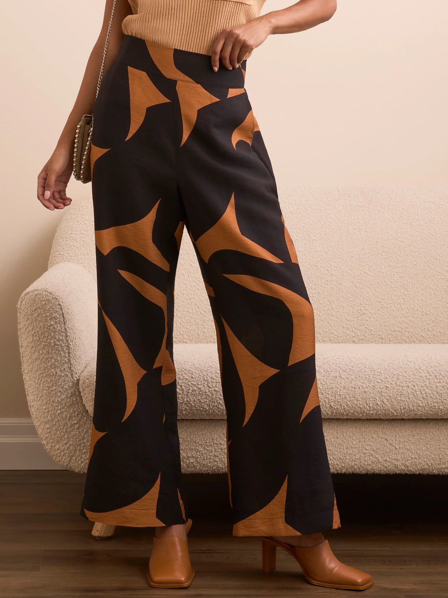Flowy Abstract Flare Leg Pants Bran by Tribal