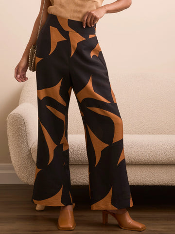 Flowy Abstract Flare Leg Pants Bran by Tribal