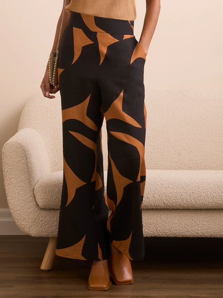 Flowy Abstract Flare Leg Pants Bran by Tribal