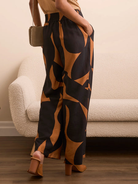 Flowy Abstract Flare Leg Pants Bran by Tribal